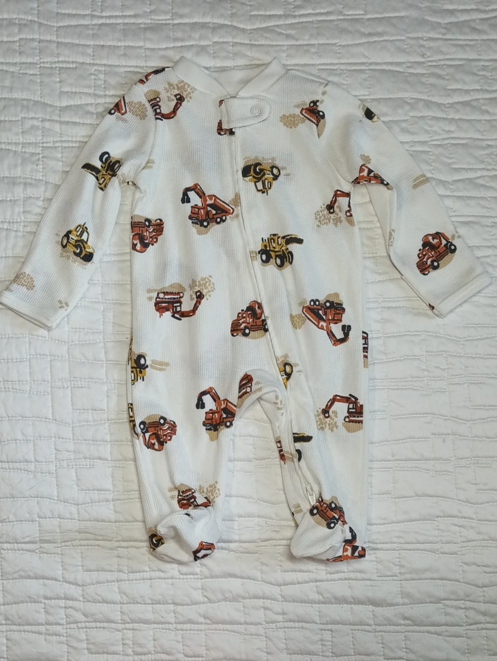 Carter's White Footed One-Piece with Orange & Yellow Construction Print